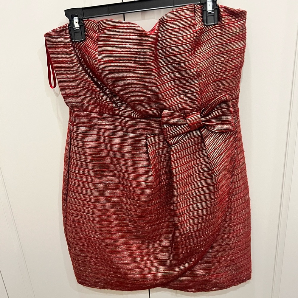 Large burgundy tube dress with bow
